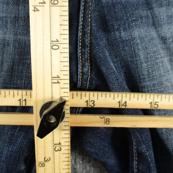 BKE Buckle Super Flare PARKER Jeans Womens 32 Blue Stretch Fit 36x30 Denim Fray - Picture 12 of 16